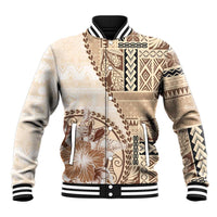 Samoa Siapo Elegant Baseball Jacket Hibiscus Beige Motifs LT05 Unisex Beige - Polynesian Pride
