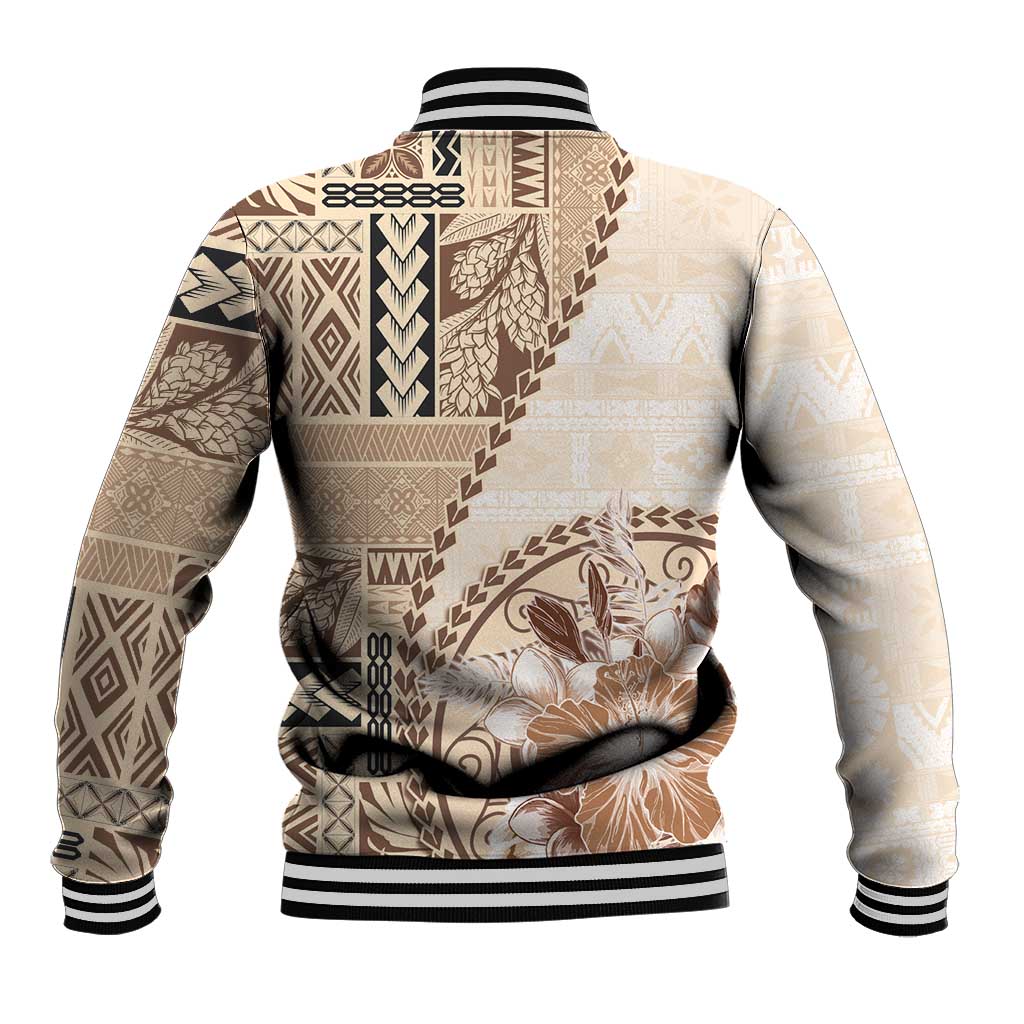 Samoa Siapo Elegant Baseball Jacket Hibiscus Beige Motifs LT05 - Polynesian Pride