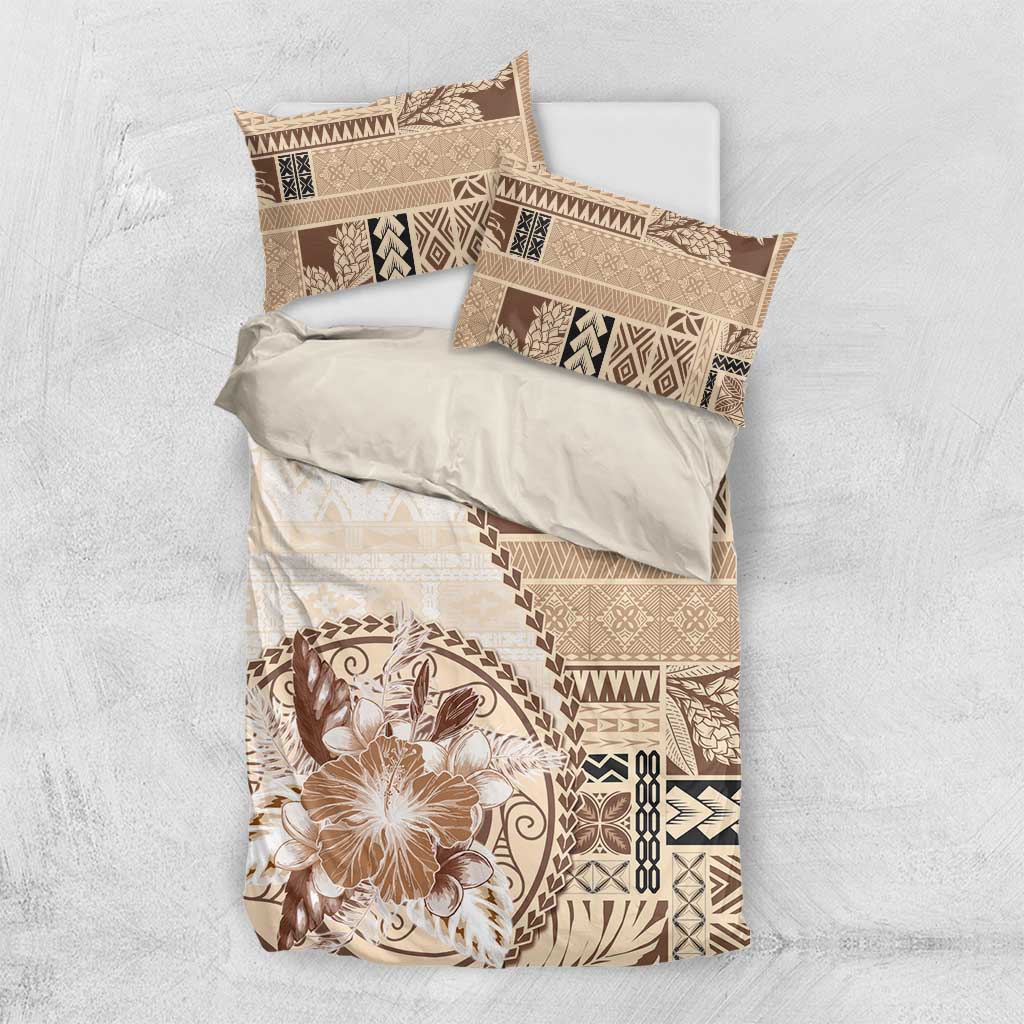Samoa Siapo Elegant Bedding Set Hibiscus Beige Motifs - Polynesian Pride