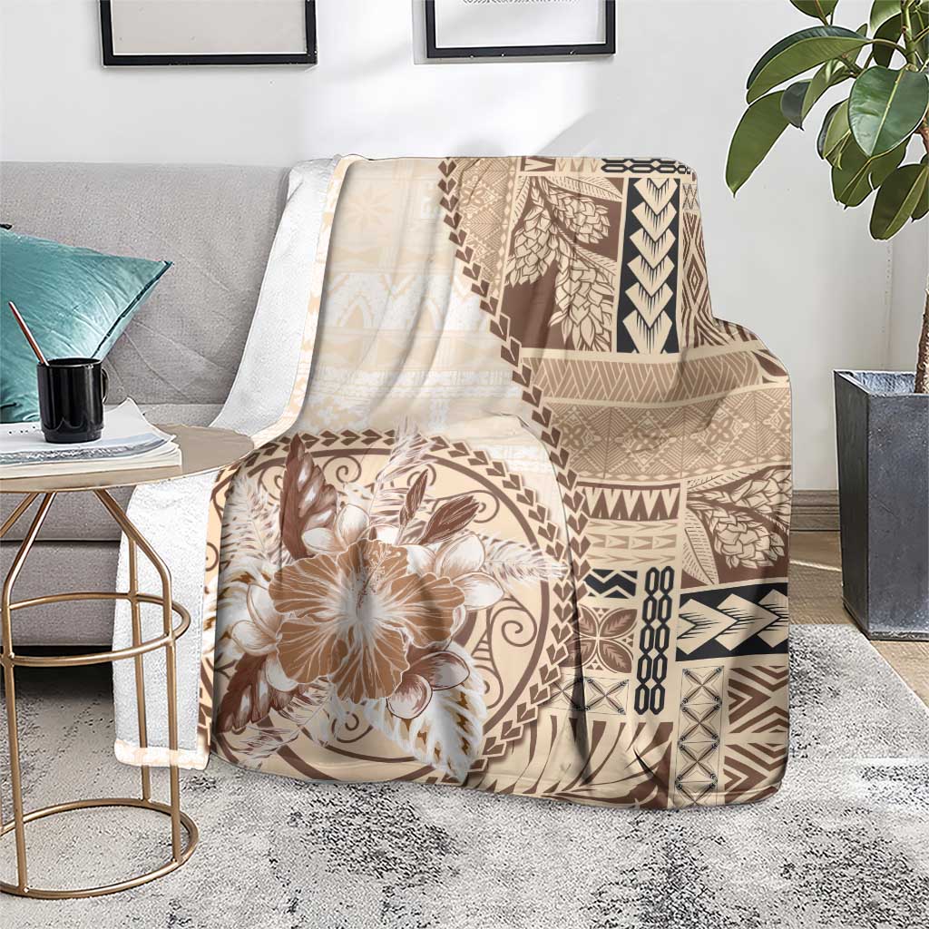 Samoa Siapo Elegant Blanket Hibiscus Beige Motifs - Polynesian Pride