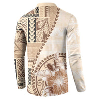 Samoa Siapo Elegant Button Sweatshirt Hibiscus Beige Motifs LT05 - Polynesian Pride