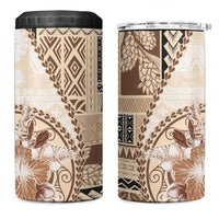 Samoa Siapo Elegant 4 in 1 Can Cooler Tumbler Hibiscus Beige Motifs LT05 One Size: 16 oz Beige - Polynesian Pride