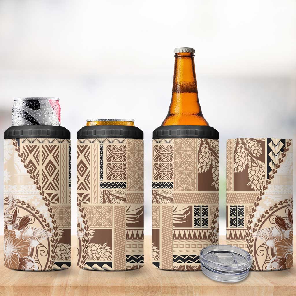 Samoa Siapo Elegant 4 in 1 Can Cooler Tumbler Hibiscus Beige Motifs LT05 - Polynesian Pride
