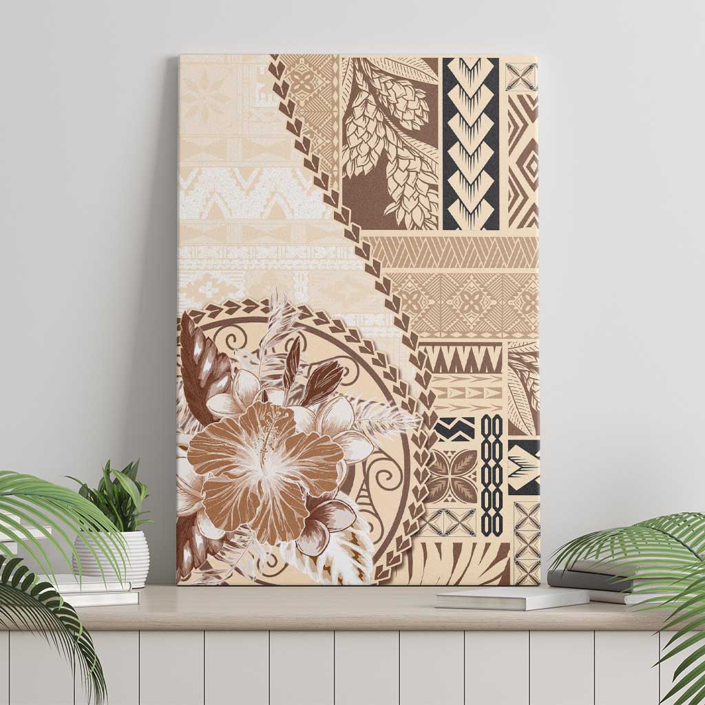 Samoa Siapo Elegant Canvas Wall Art Hibiscus Beige Motifs LT05 - Polynesian Pride