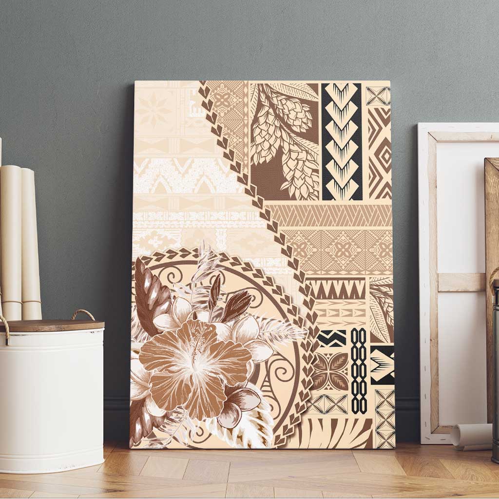Samoa Siapo Elegant Canvas Wall Art Hibiscus Beige Motifs LT05 - Polynesian Pride