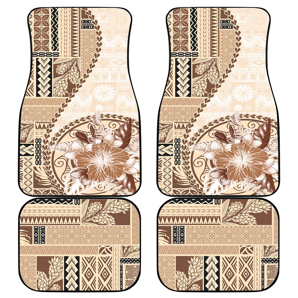 Samoa Siapo Elegant Car Mats Hibiscus Beige Motifs LT05 - Polynesian Pride