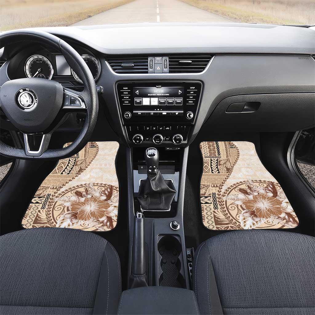 Samoa Siapo Elegant Car Mats Hibiscus Beige Motifs LT05 Set 2pcs - Front Beige - Polynesian Pride