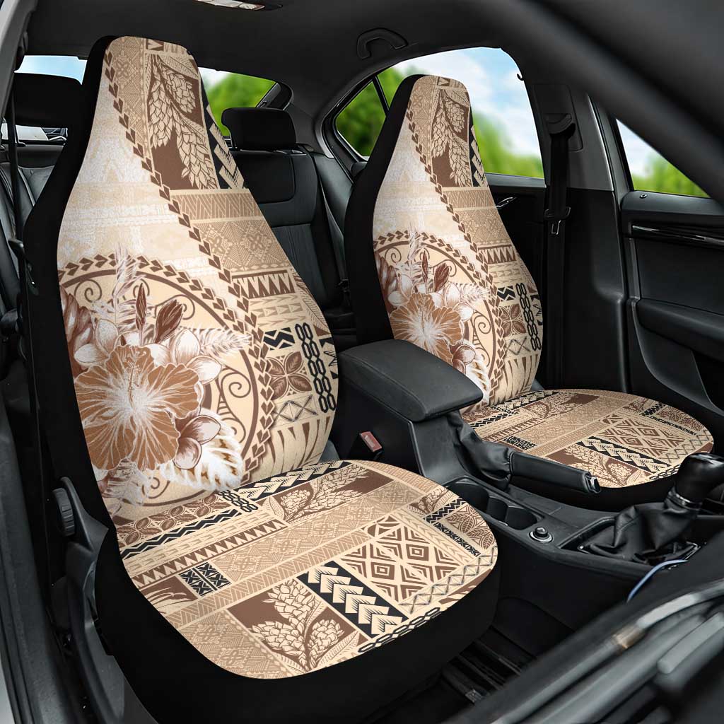 Samoa Siapo Elegant Car Seat Cover Hibiscus Beige Motifs - Polynesian Pride