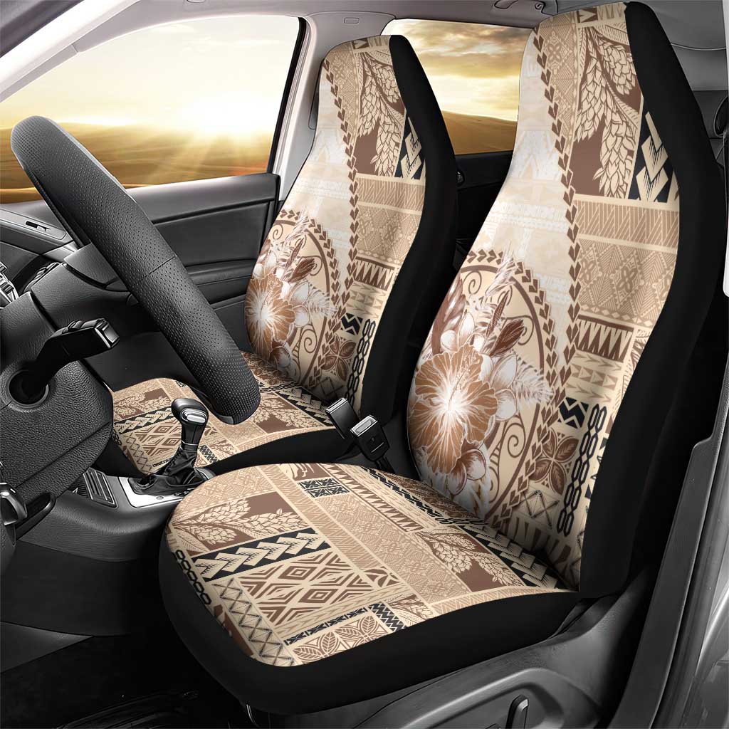 Samoa Siapo Elegant Car Seat Cover Hibiscus Beige Motifs - Polynesian Pride