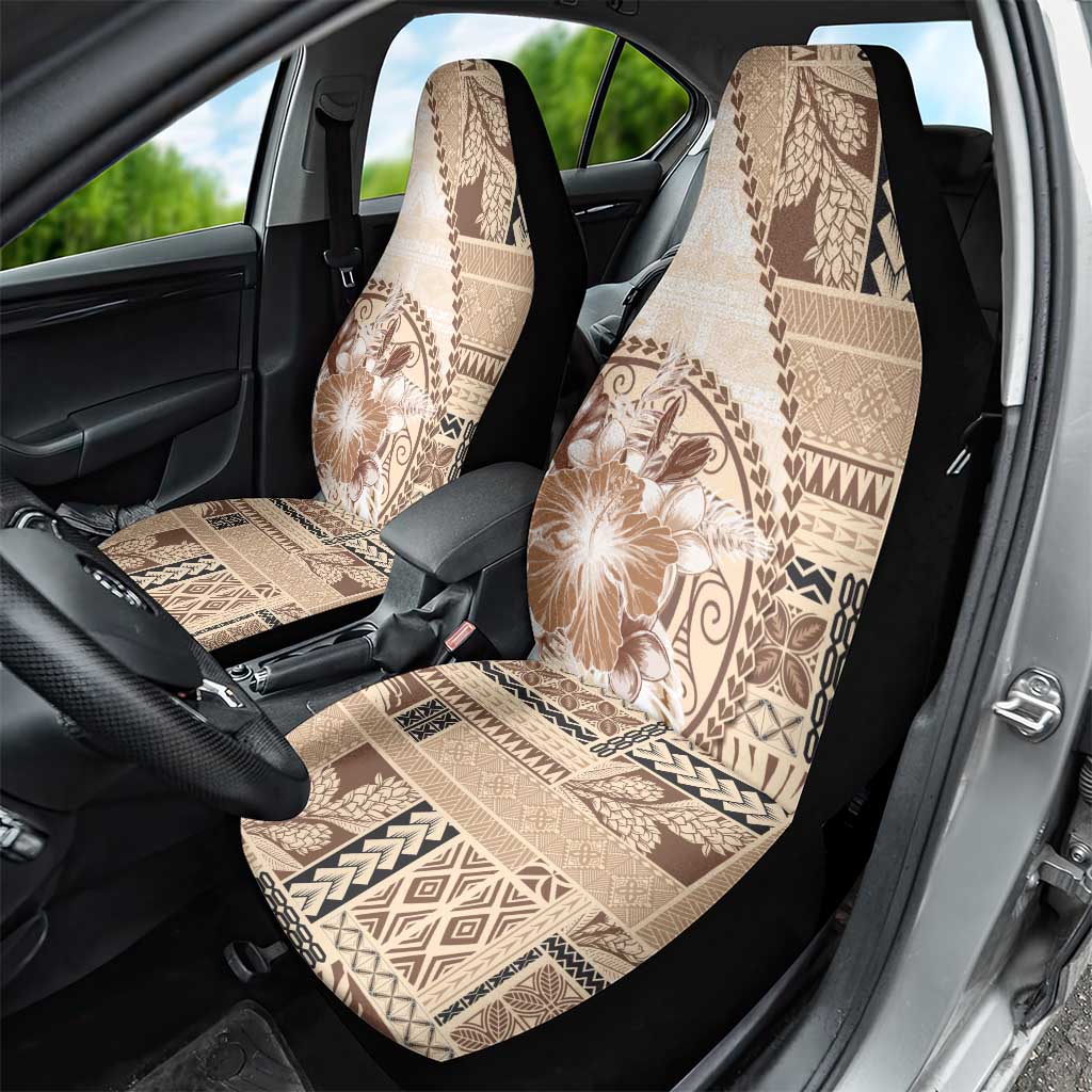 Samoa Siapo Elegant Car Seat Cover Hibiscus Beige Motifs - Polynesian Pride