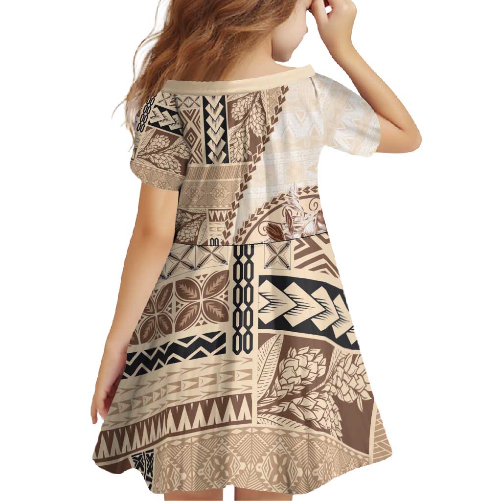 Samoa Siapo Elegant Family Matching Short Sleeve Bodycon Dress and Hawaiian Shirt Hibiscus Beige Motifs - Polynesian Pride