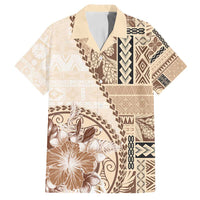 Samoa Siapo Elegant Family Matching Tank Maxi Dress and Hawaiian Shirt Hibiscus Beige Motifs - Polynesian Pride