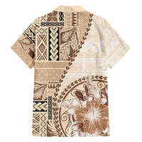 Samoa Siapo Elegant Family Matching Tank Maxi Dress and Hawaiian Shirt Hibiscus Beige Motifs - Polynesian Pride