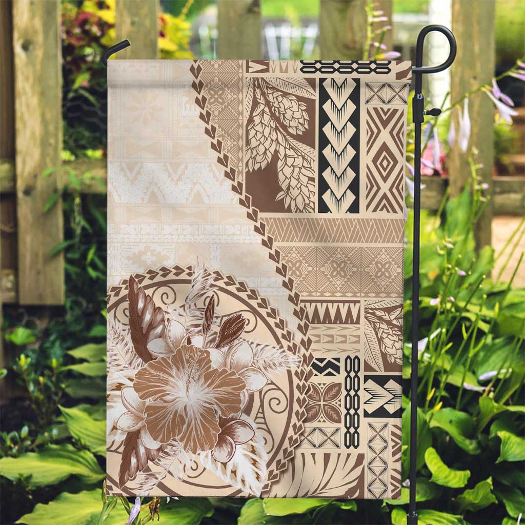 Samoa Siapo Elegant Garden Flag Hibiscus Beige Motifs - Polynesian Pride