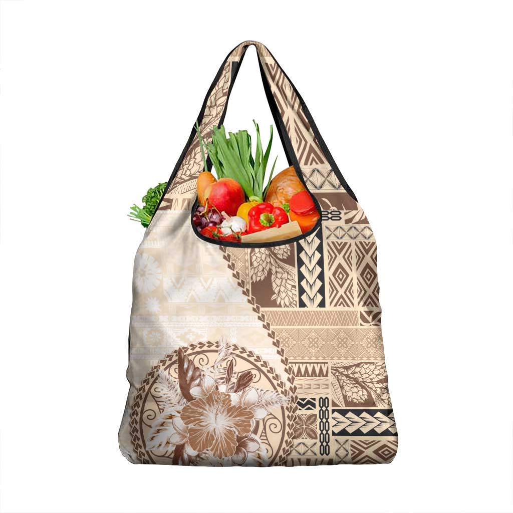 Samoa Siapo Elegant Grocery Bag Hibiscus Beige Motifs LT05 1-pack One Size Beige - Polynesian Pride