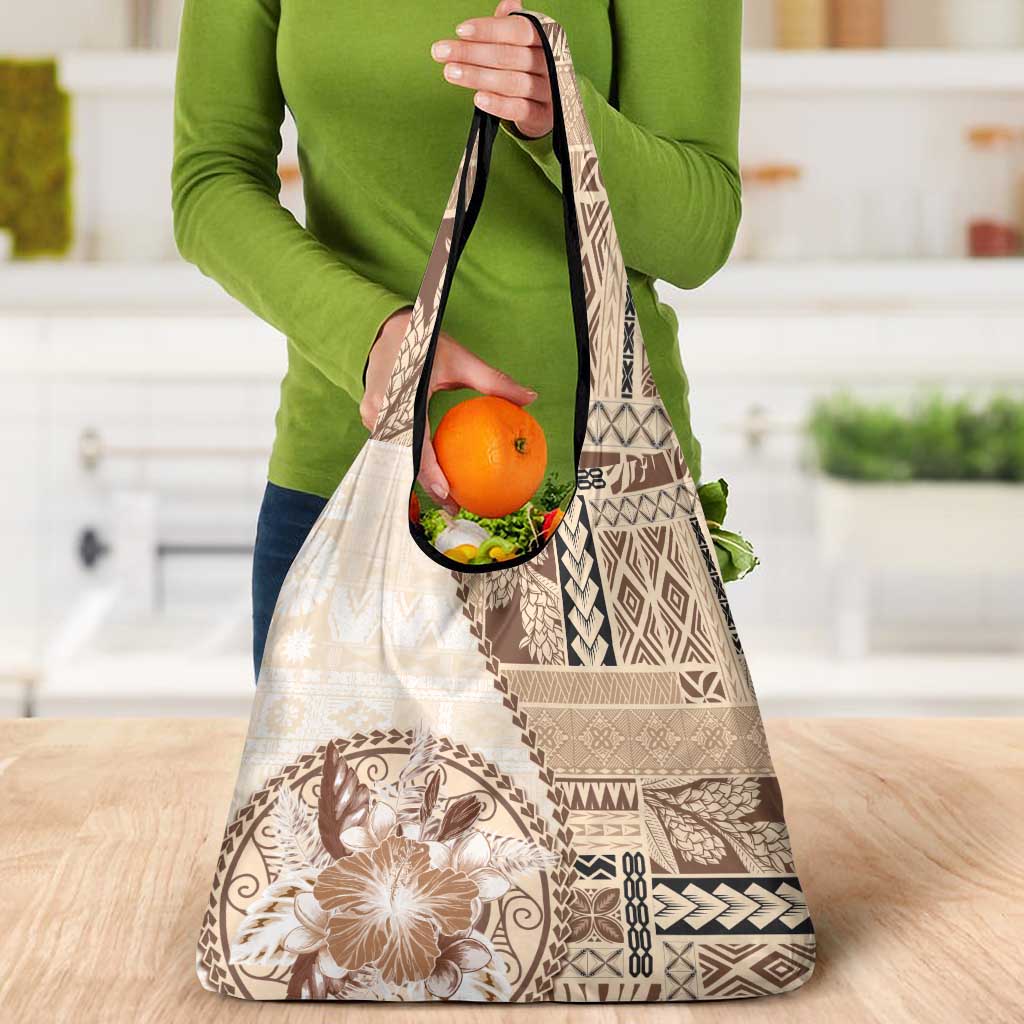 Samoa Siapo Elegant Grocery Bag Hibiscus Beige Motifs LT05 - Polynesian Pride