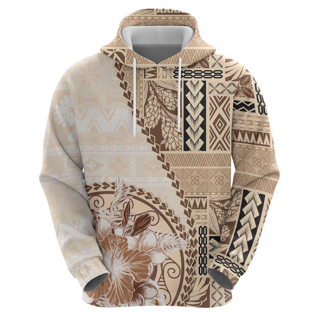 Samoa Siapo Elegant Hoodie Hibiscus Beige Motifs - Polynesian Pride