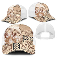 Samoa Siapo Elegant Mesh Trucker Cap Hibiscus Beige Motifs - Polynesian Pride