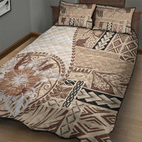 Samoa Siapo Elegant Quilt Bed Set Hibiscus Beige Motifs - Polynesian Pride