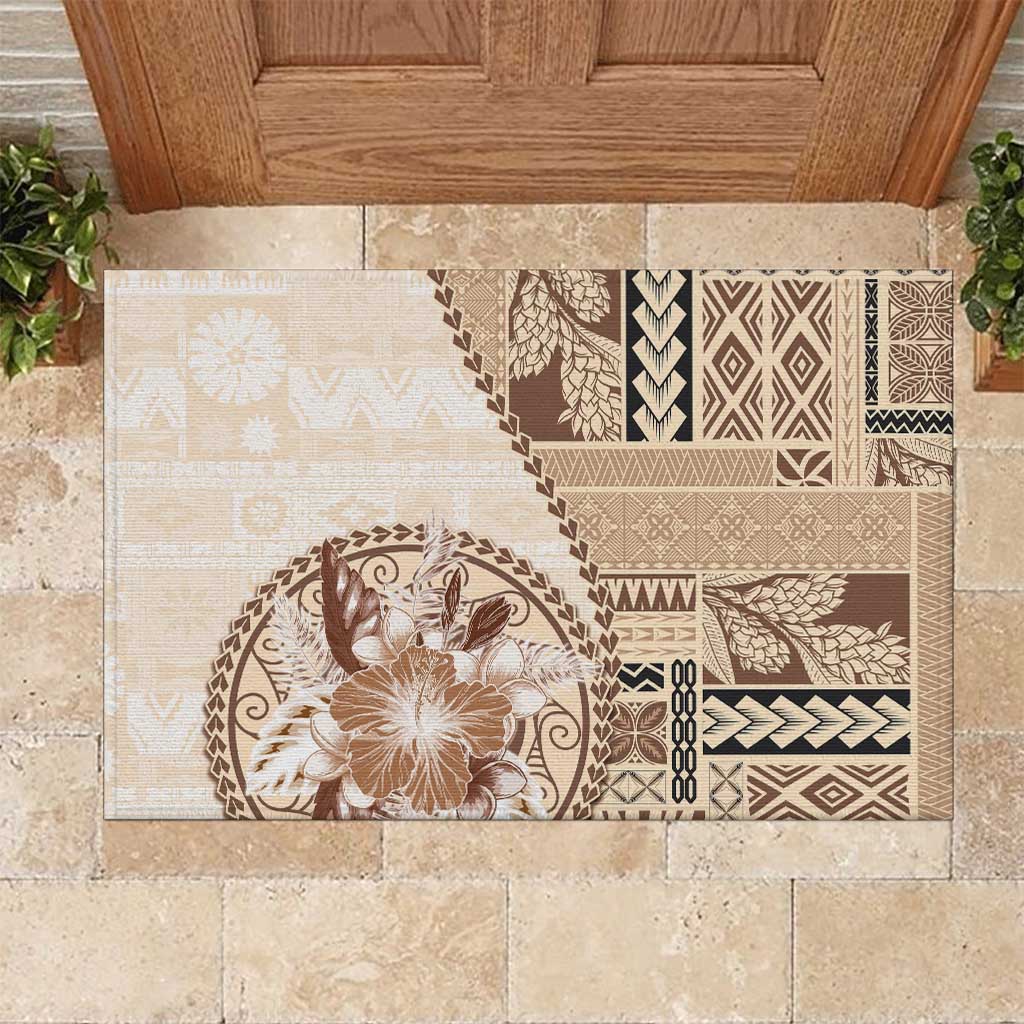 Samoa Siapo Elegant Rubber Doormat Hibiscus Beige Motifs LT05 Beige - Polynesian Pride