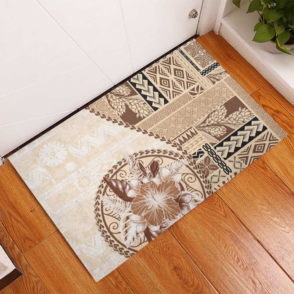 Samoa Siapo Elegant Rubber Doormat Hibiscus Beige Motifs LT05 - Polynesian Pride
