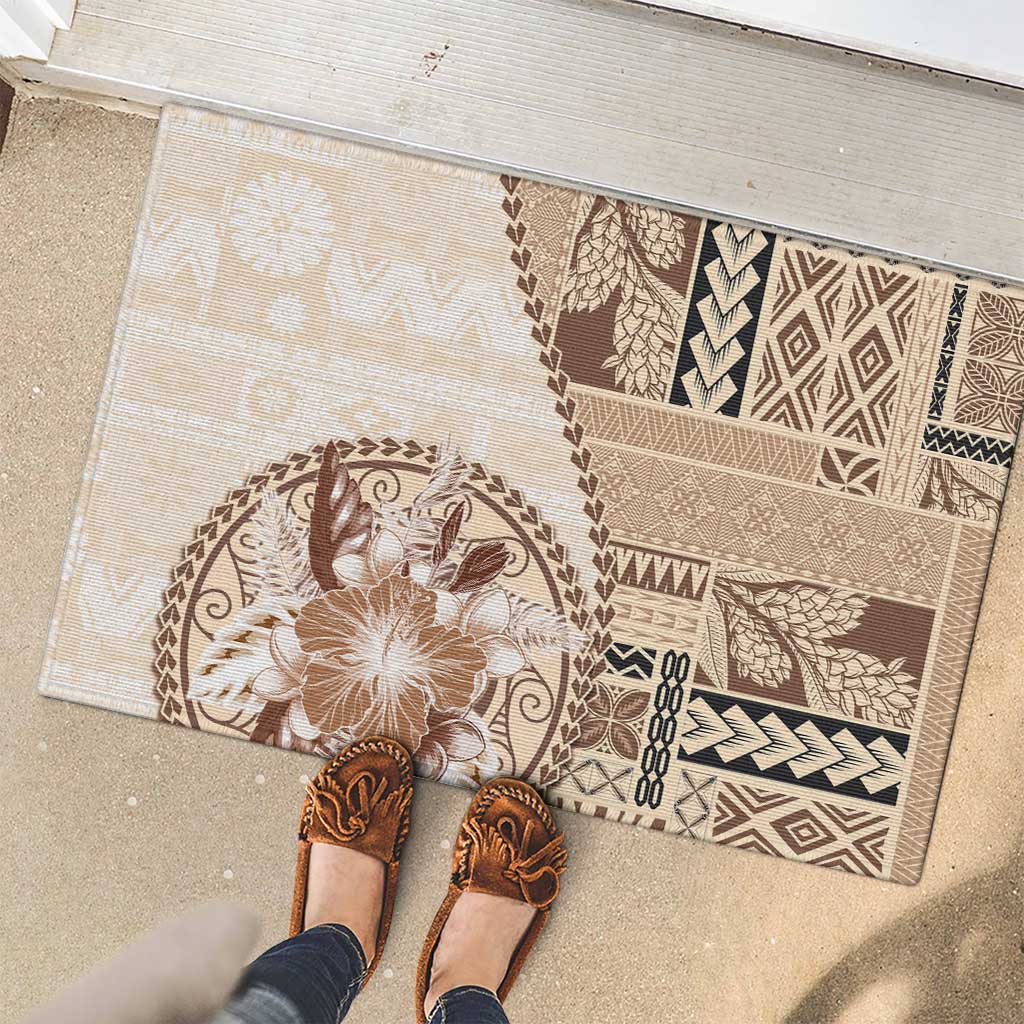 Samoa Siapo Elegant Rubber Doormat Hibiscus Beige Motifs LT05 - Polynesian Pride