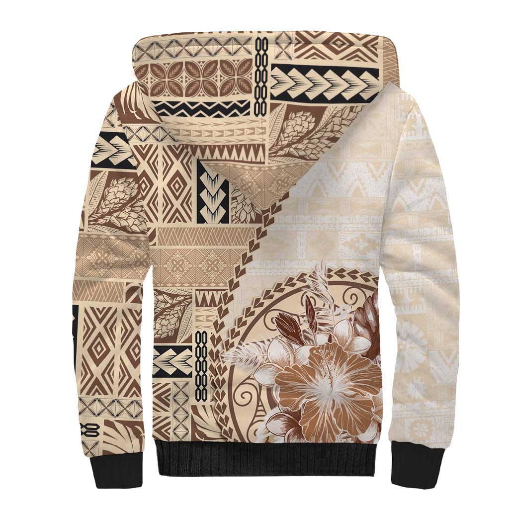 Samoa Siapo Elegant Sherpa Hoodie Hibiscus Beige Motifs LT05 - Polynesian Pride