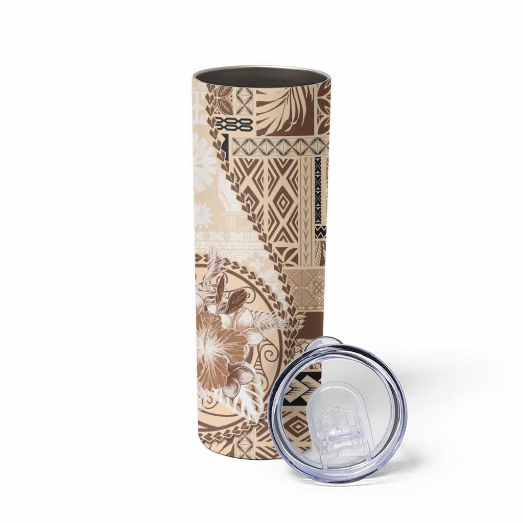 Samoa Siapo Elegant Skinny Tumbler Hibiscus Beige Motifs - Polynesian Pride