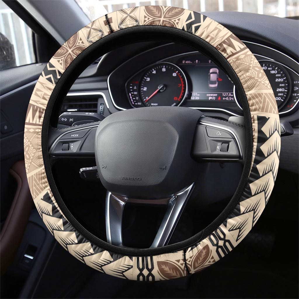 Samoa Siapo Elegant Steering Wheel Cover Hibiscus Beige Motifs LT05 - Polynesian Pride