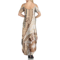 Samoa Siapo Elegant Summer Maxi Dress Hibiscus Beige Motifs LT05 - Polynesian Pride