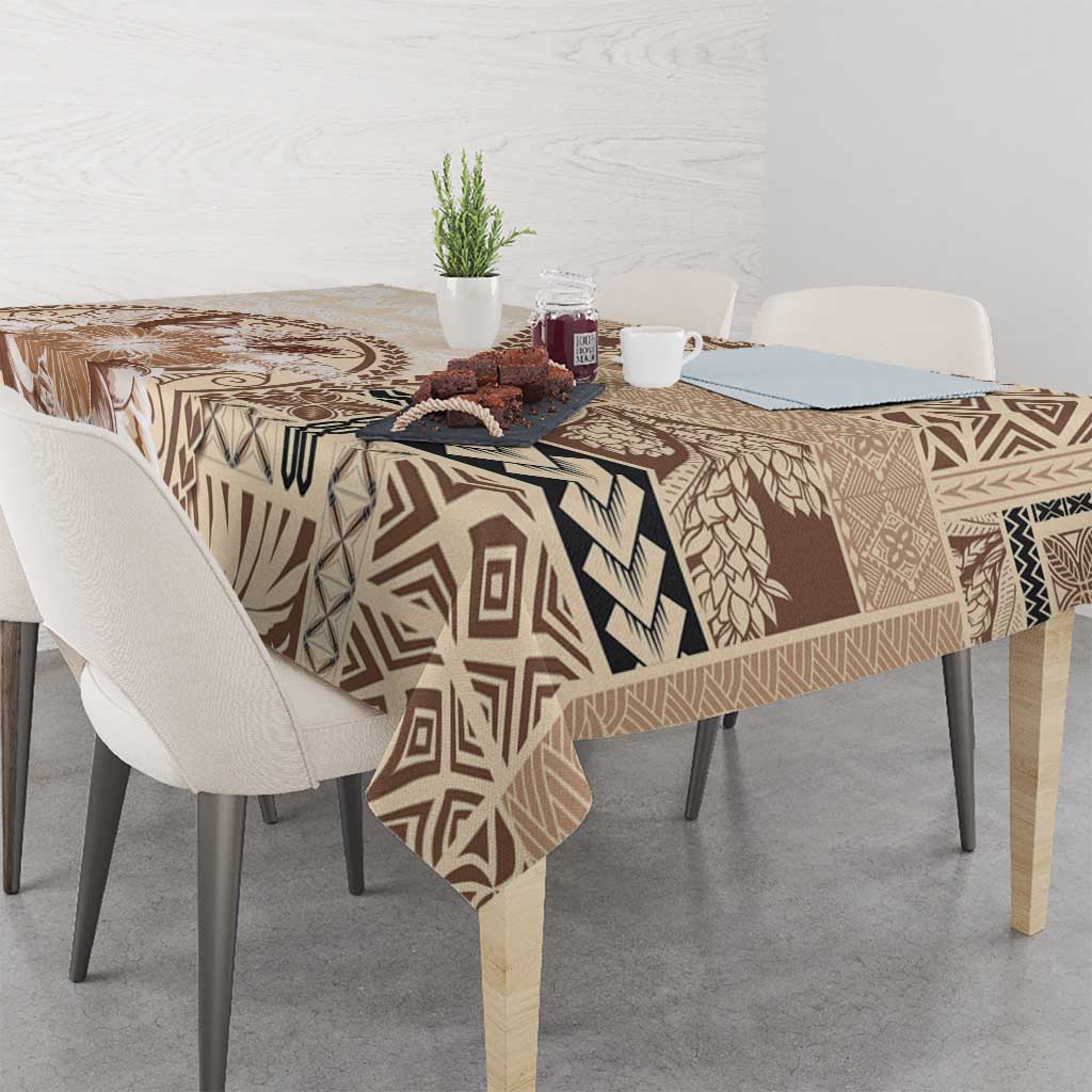Samoa Siapo Elegant Tablecloth Hibiscus Beige Motifs LT05 - Polynesian Pride