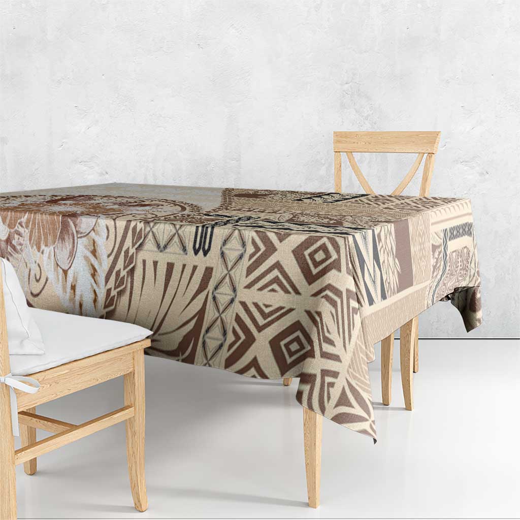 Samoa Siapo Elegant Tablecloth Hibiscus Beige Motifs LT05 - Polynesian Pride