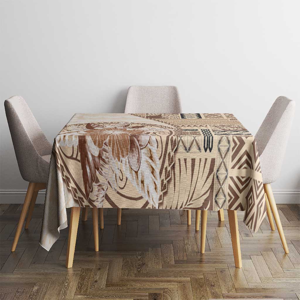 Samoa Siapo Elegant Tablecloth Hibiscus Beige Motifs LT05 - Polynesian Pride