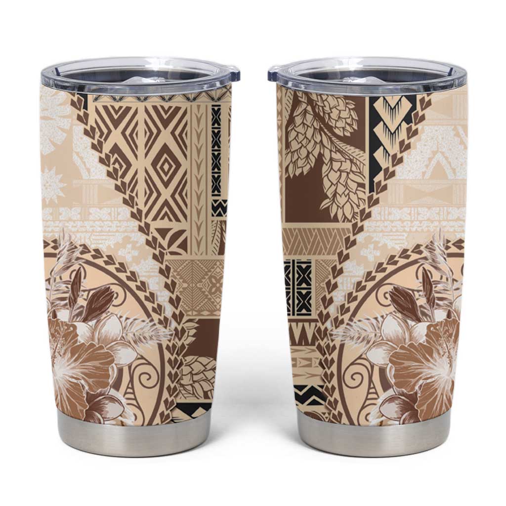 Samoa Siapo Elegant Tumbler Cup Hibiscus Beige Motifs - Polynesian Pride