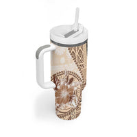 Samoa Siapo Elegant Tumbler With Handle Hibiscus Beige Motifs - Polynesian Pride