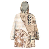 Samoa Siapo Elegant Wearable Blanket Hoodie Hibiscus Beige Motifs LT05 One Size Beige - Polynesian Pride
