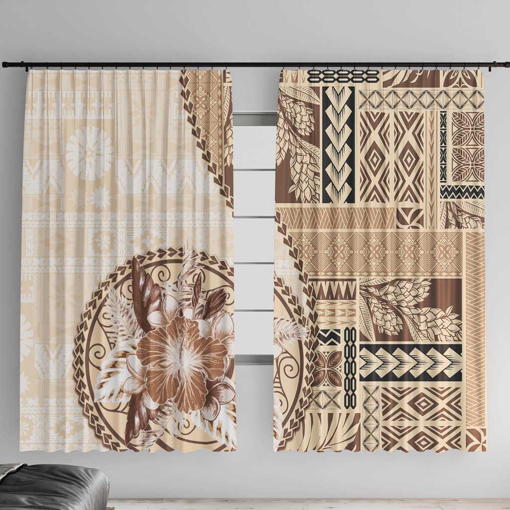 Samoa Siapo Elegant Window Curtain Hibiscus Beige Motifs - Polynesian Pride