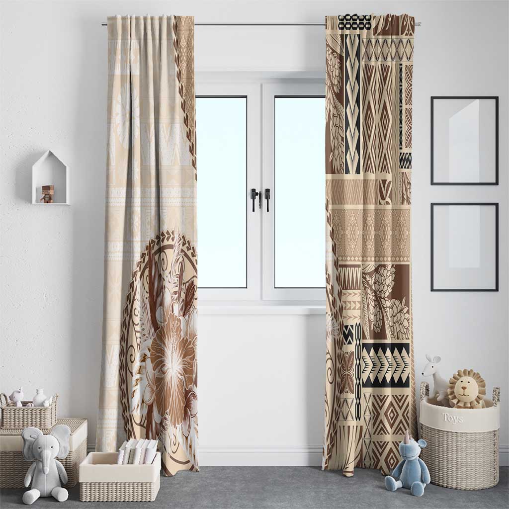 Samoa Siapo Elegant Window Curtain Hibiscus Beige Motifs - Polynesian Pride