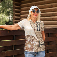 Samoa Siapo Elegant Women Polo Shirt Hibiscus Beige Motifs - Polynesian Pride