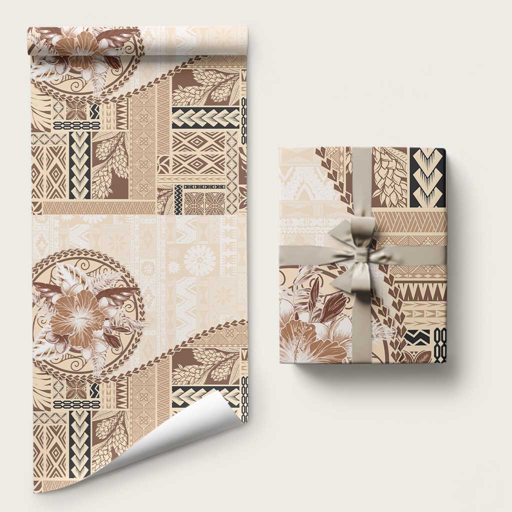Samoa Siapo Elegant Wrapping Paper Hibiscus Beige Motifs LT05 58" × 23" Beige - Polynesian Pride