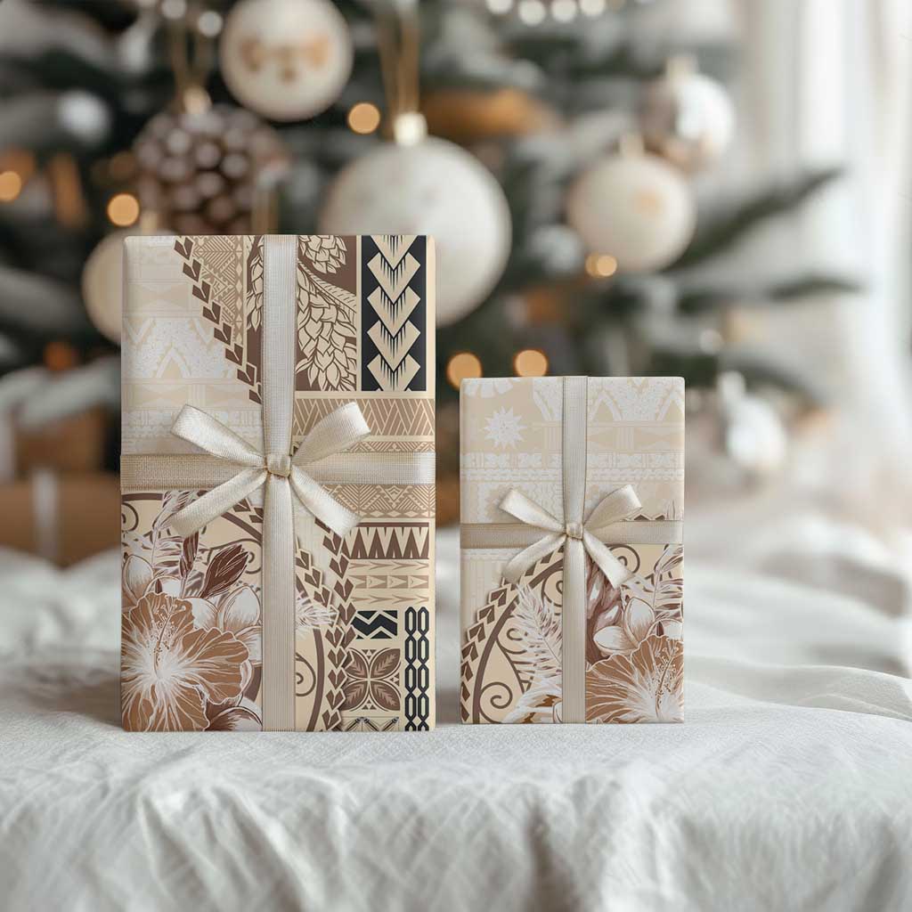 Samoa Siapo Elegant Wrapping Paper Hibiscus Beige Motifs LT05 - Polynesian Pride
