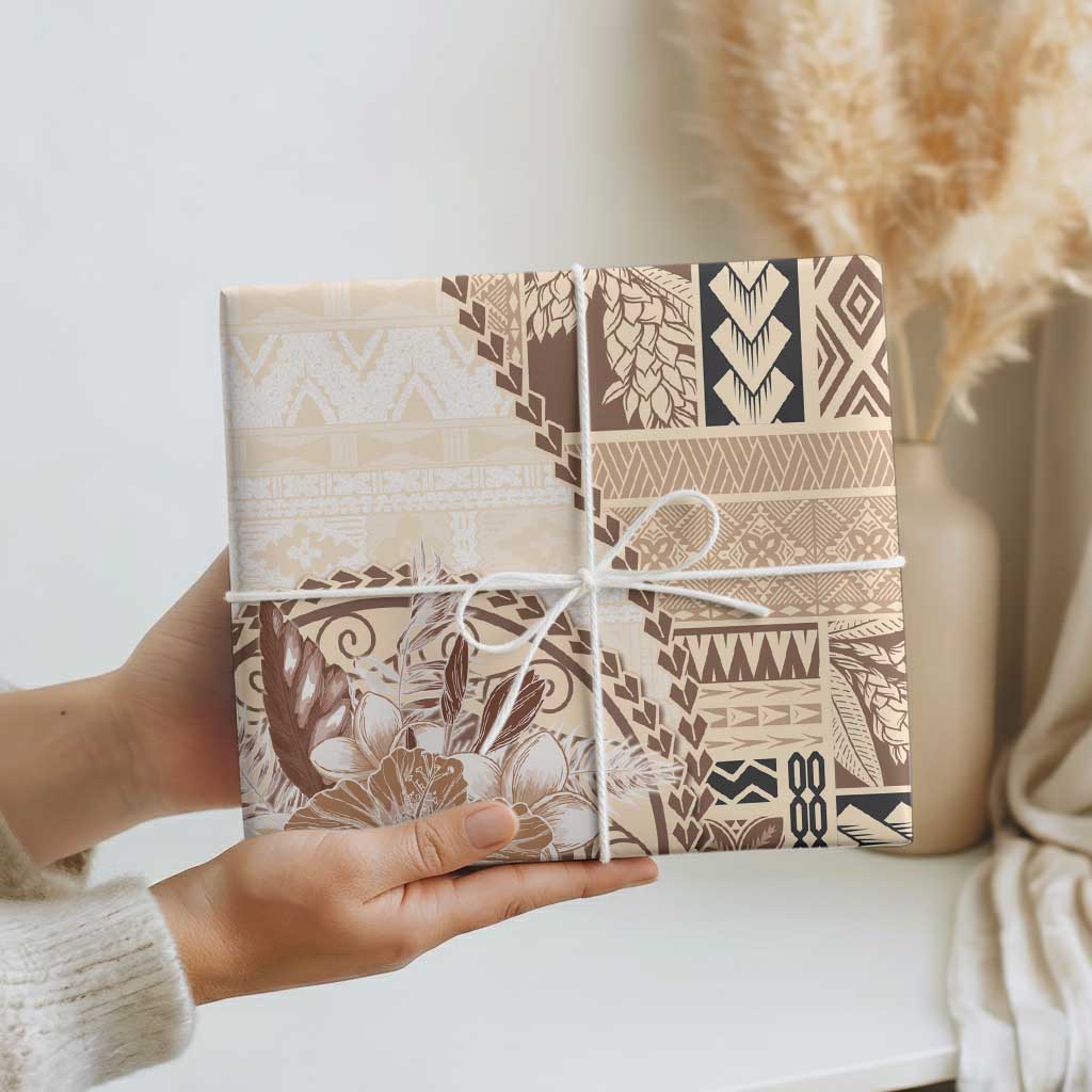 Samoa Siapo Elegant Wrapping Paper Hibiscus Beige Motifs LT05 - Polynesian Pride