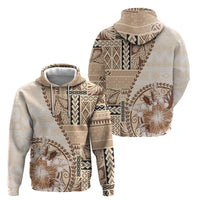 Samoa Siapo Elegant Zip Hoodie Hibiscus Beige Motifs - Polynesian Pride