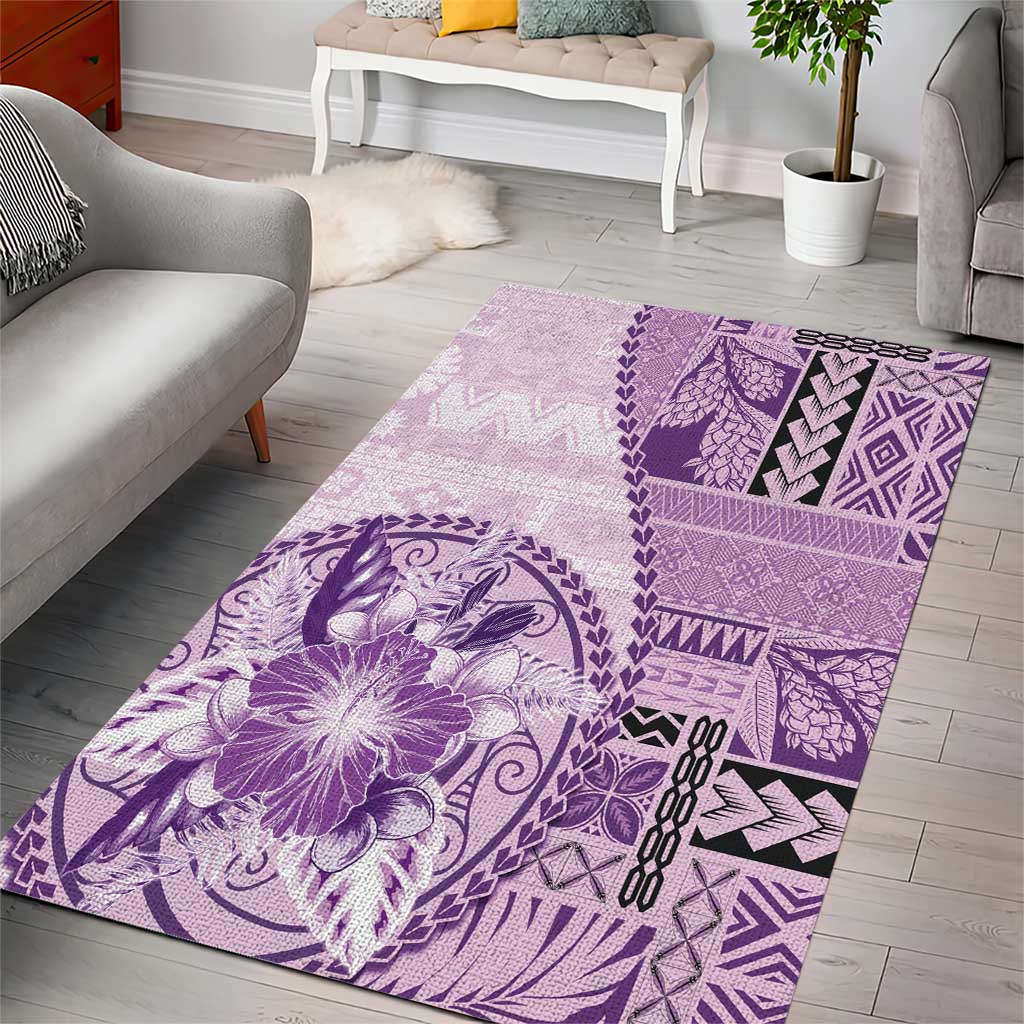 Samoa Siapo Elegant Area Rug Hibiscus Violet Motifs - Polynesian Pride