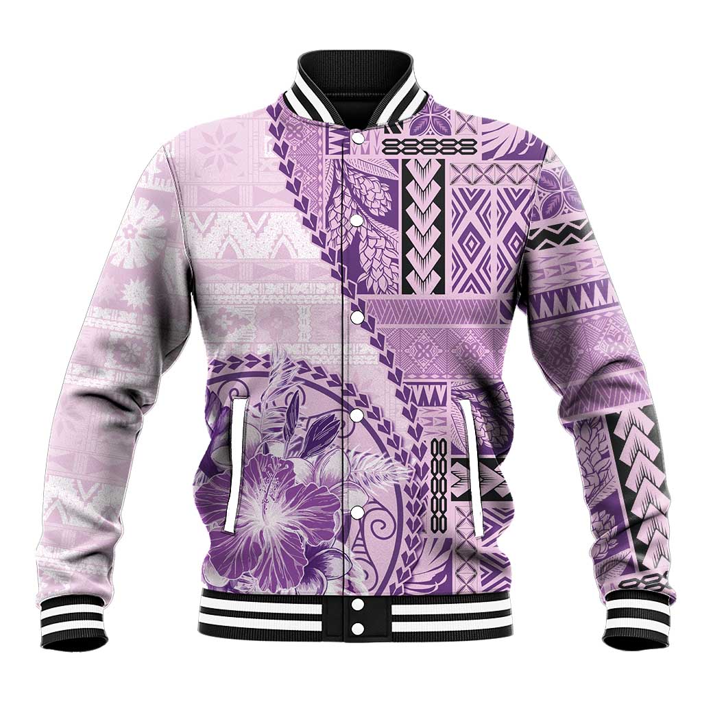 Samoa Siapo Elegant Baseball Jacket Hibiscus Violet Motifs LT05 Unisex Violet - Polynesian Pride