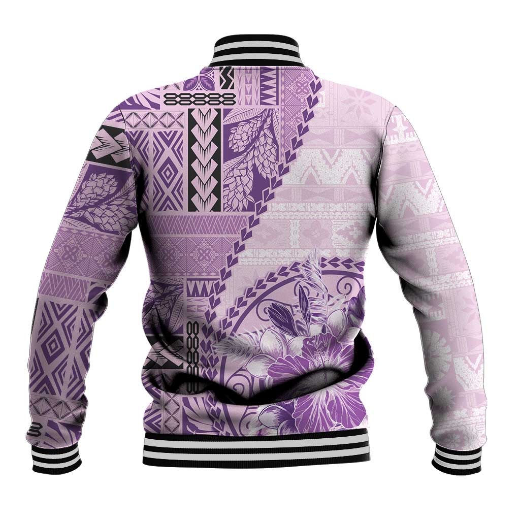 Samoa Siapo Elegant Baseball Jacket Hibiscus Violet Motifs LT05 - Polynesian Pride
