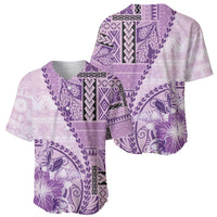 Samoa Siapo Elegant Baseball Jersey Hibiscus Violet Motifs - Polynesian Pride
