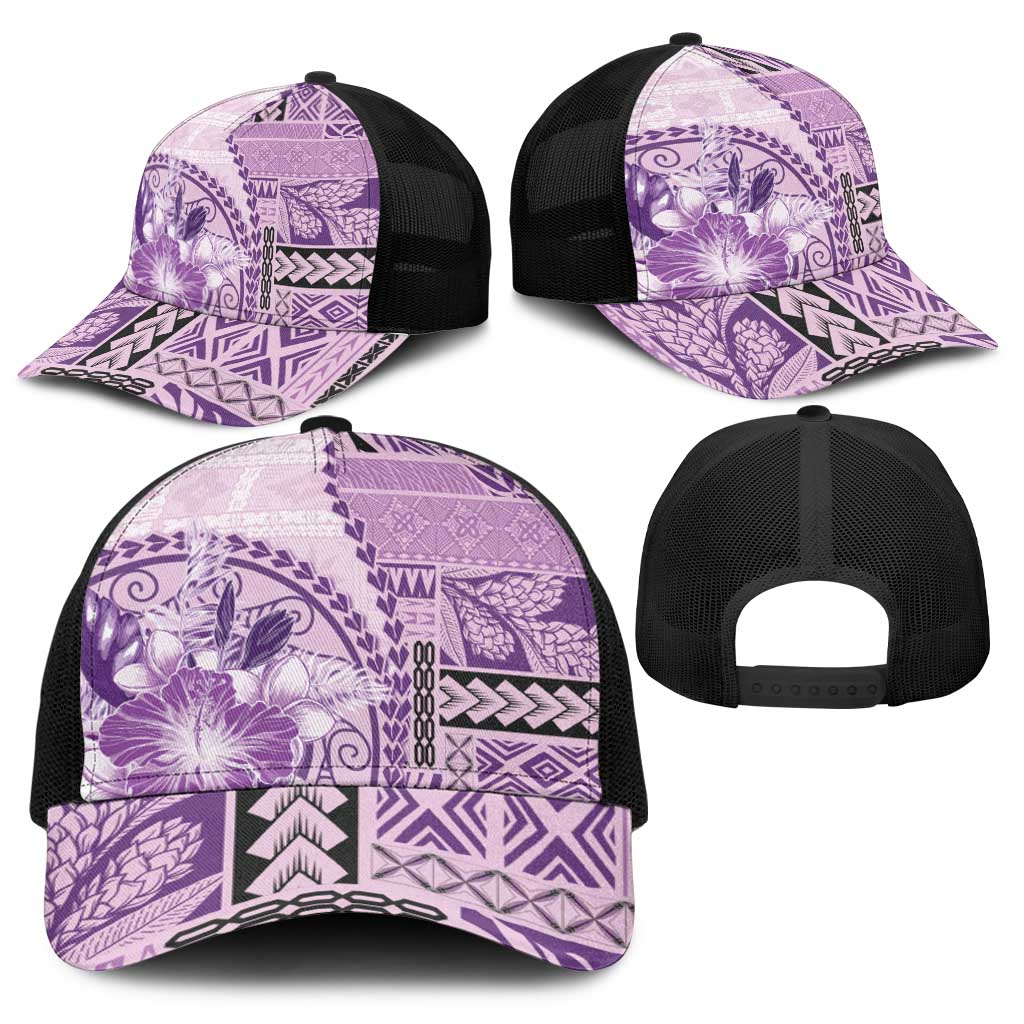 Samoa Siapo Elegant Baseball Net Cap Hibiscus Violet Motifs - Polynesian Pride
