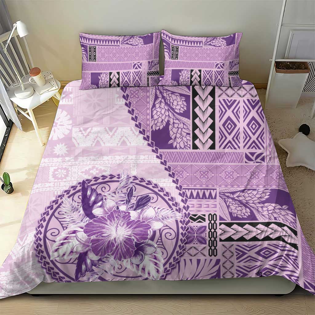 Samoa Siapo Elegant Bedding Set Hibiscus Violet Motifs - Polynesian Pride