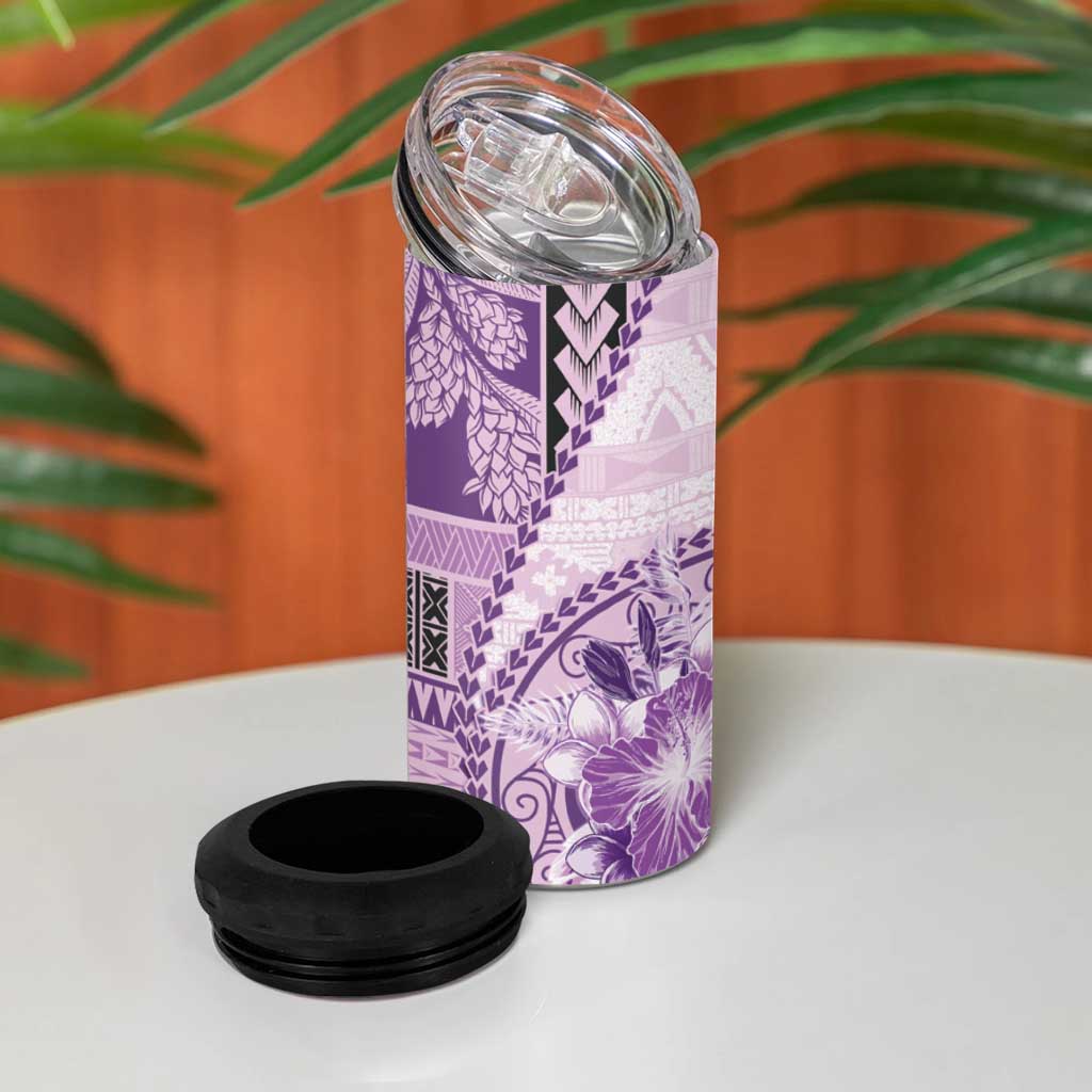 Samoa Siapo Elegant 4 in 1 Can Cooler Tumbler Hibiscus Violet Motifs LT05 - Polynesian Pride